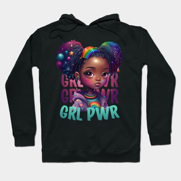 GRL PWR Cute Black Girl Power Women Empower Hoodie by Irene Koh Studio